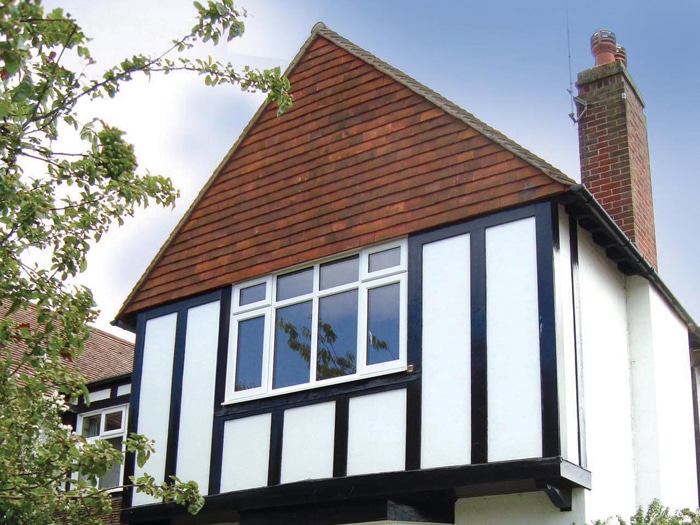 a casement window in a suburban bedroom