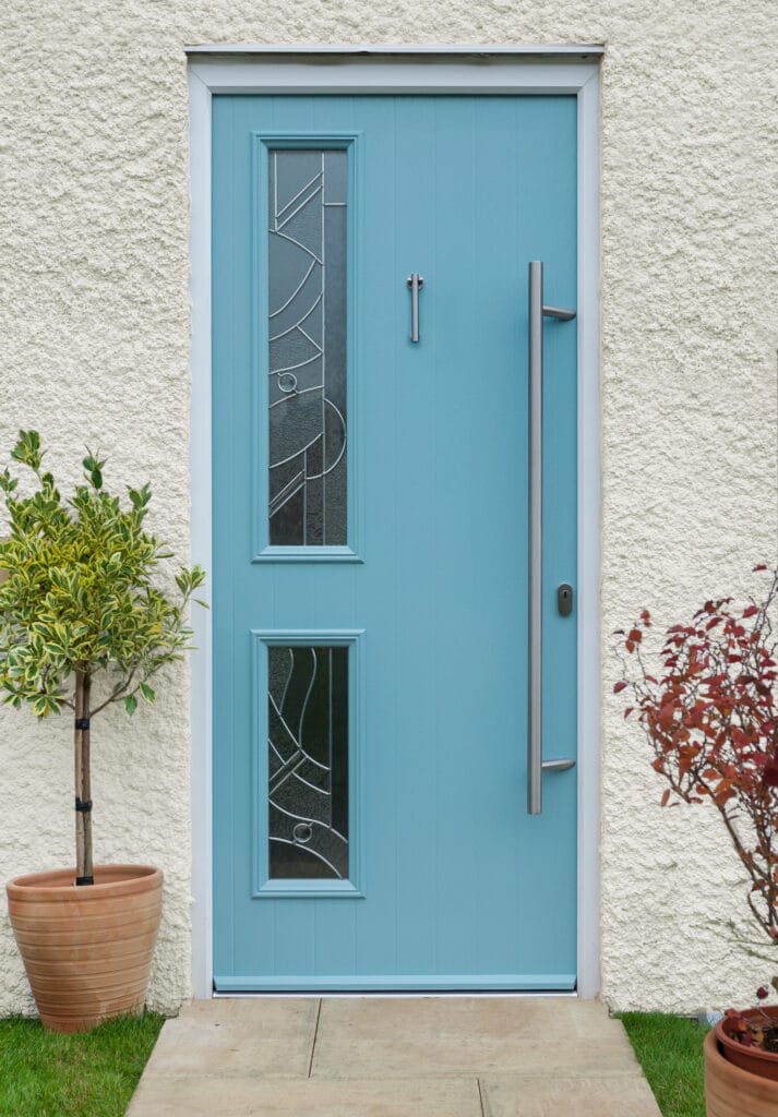 front view of duck egg blue composite door