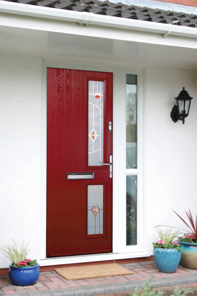red composite door with letterbox